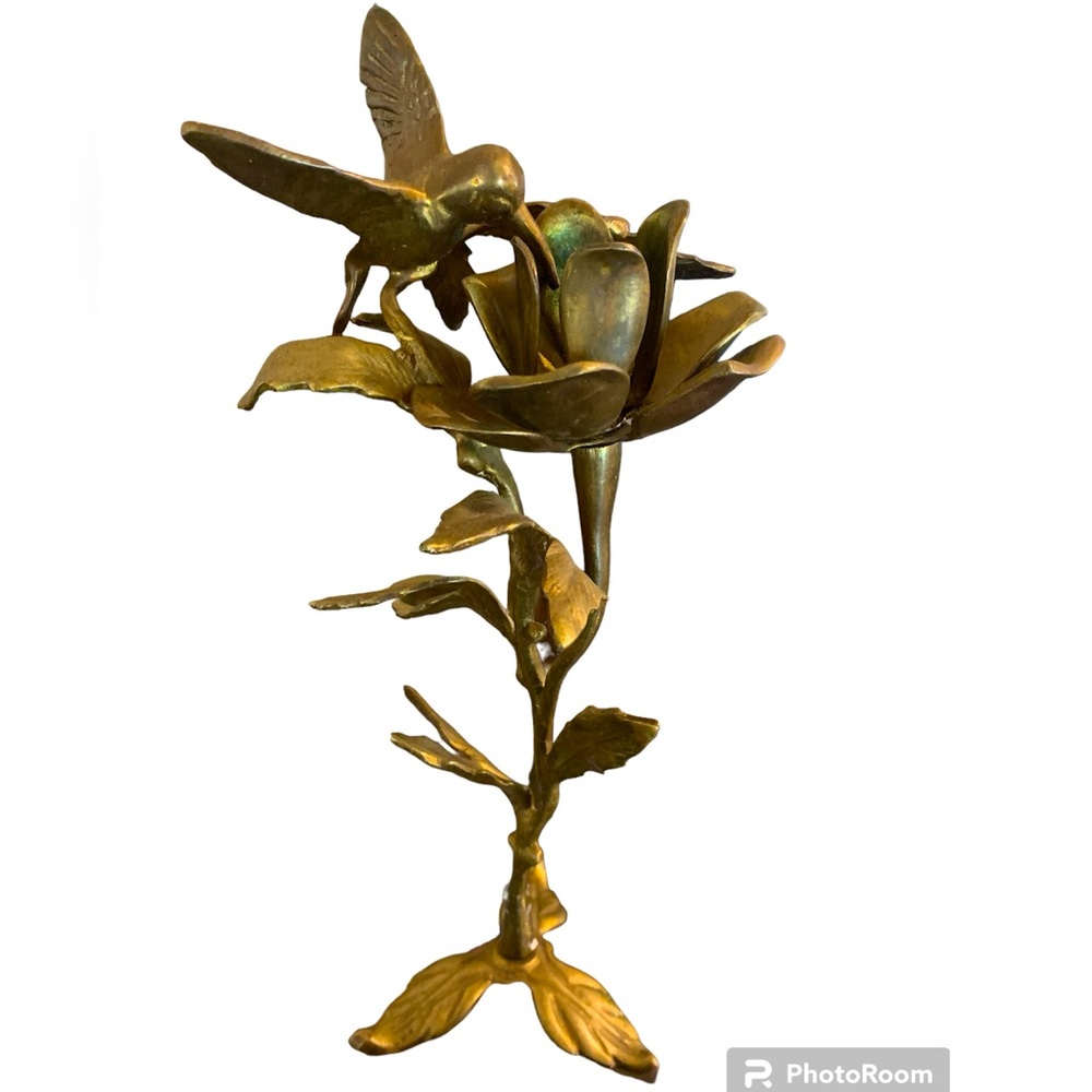 Vintage Brass Hummingbird on Flowering